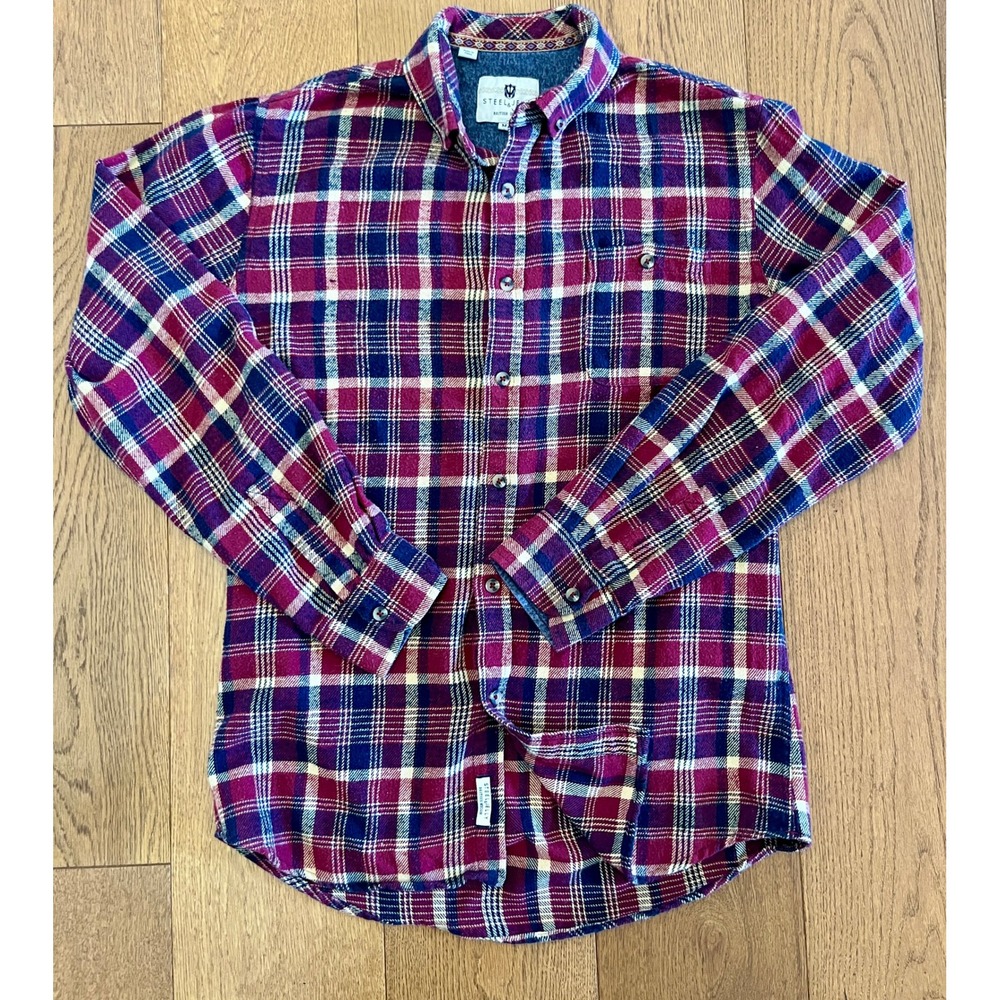 Steel & Jelly London Mens Plaid Button Down Shirt M Slim Fit British Design Red
